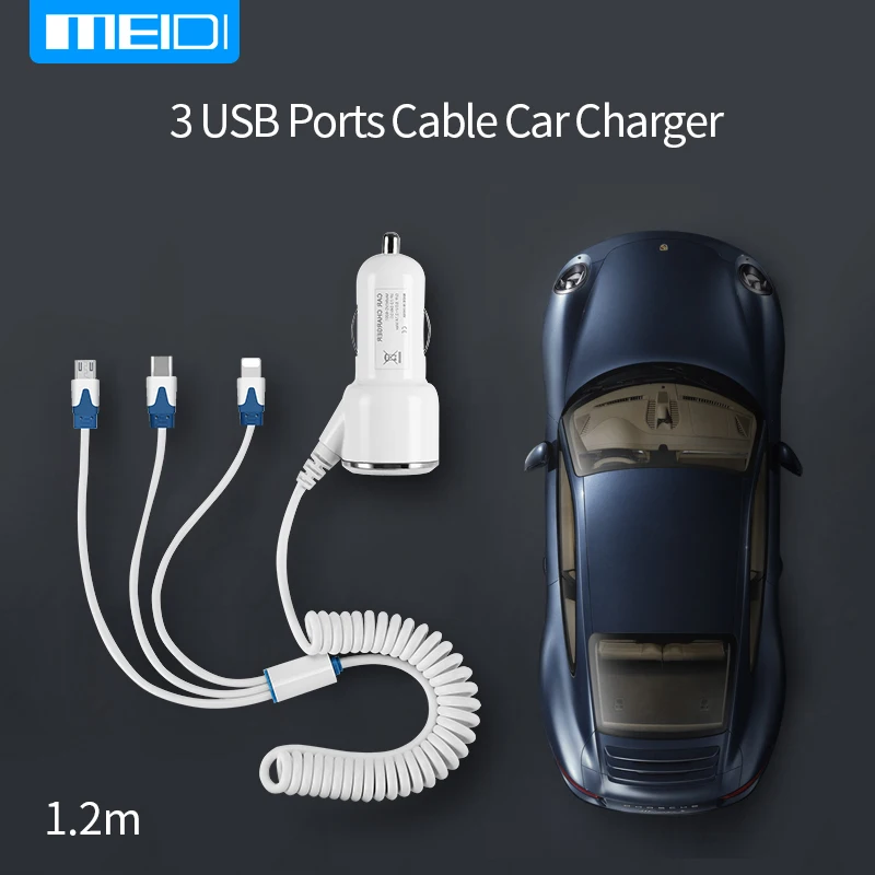 MEIDI 3 USB Автомобильное зарядное устройство для мобильного телефона с кабелем Micro usb type C осветительный кабель для Samsung S7 Xiaomi type C