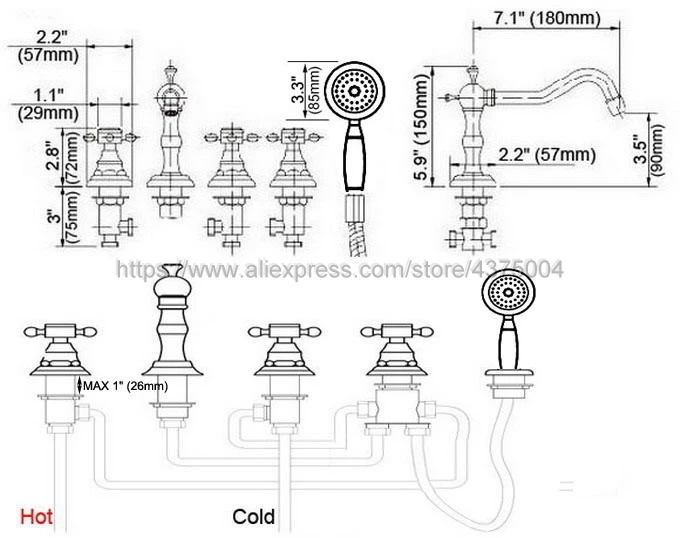 Tembaga Merah Antik 5 Kepingan Bathtub Fauce Bathroom Faucet Untuk Panas Dan Dingin Keran Pencampur Keran Wastafel 3 Pegangan 5 Lubang Ntf223 Bak Kran Aliexpress