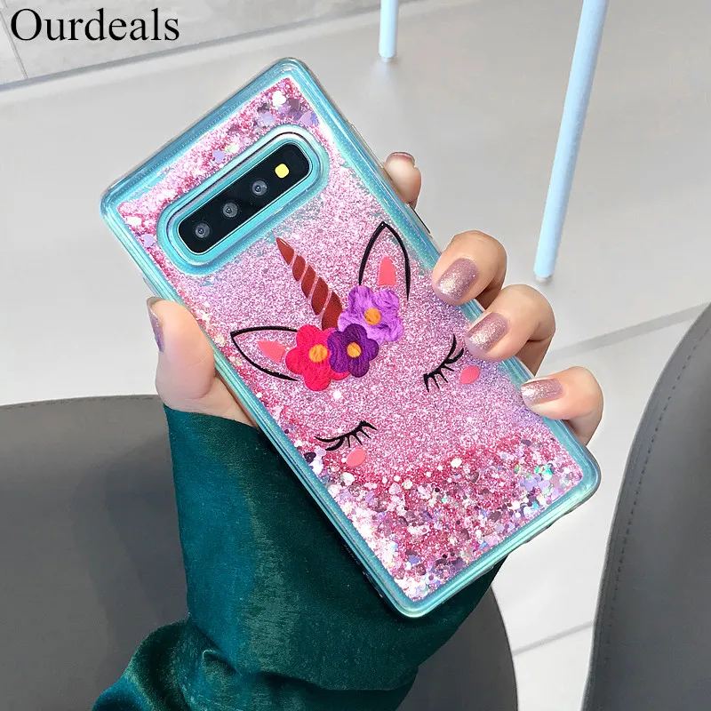 

Ourdeals Unicorn Heels Soft Cover For Samsung Galaxy S8 S9 S10 Plus Note 8 9 Dynamic Liquid Glitter Heart Cases For iPhone 6S 7