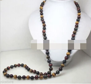 

Free shipping 35"long beauty natural tiger's eye round bead strands handmade necklace jewelry