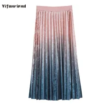 Корейская плиссированная юбка Женская длинная юбка осень зима винтажная градиентная модная Бриллиантовая бархатная юбка Красочные юбки женские s