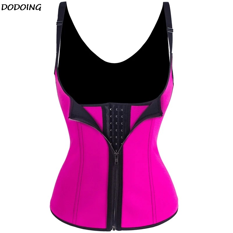 DODOING Women Zipper Waist Trainer Vest Corset Adjustable Shoulder Strap Neoprene Body Shaper Tummy Control Slimming Shapewear