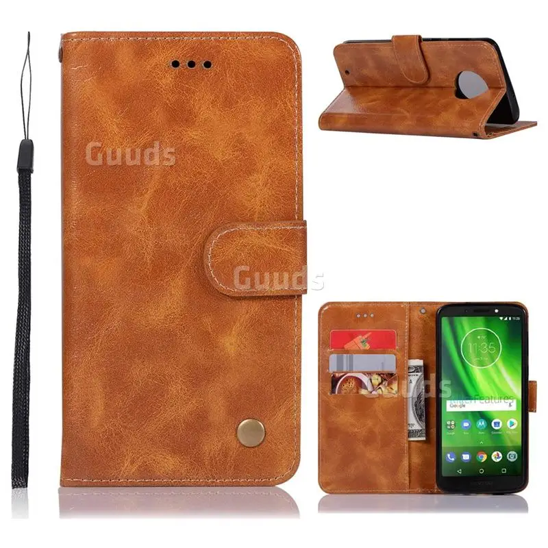 Luxury Retro Leather Wallet Case for Motorola Moto G6 - Golden