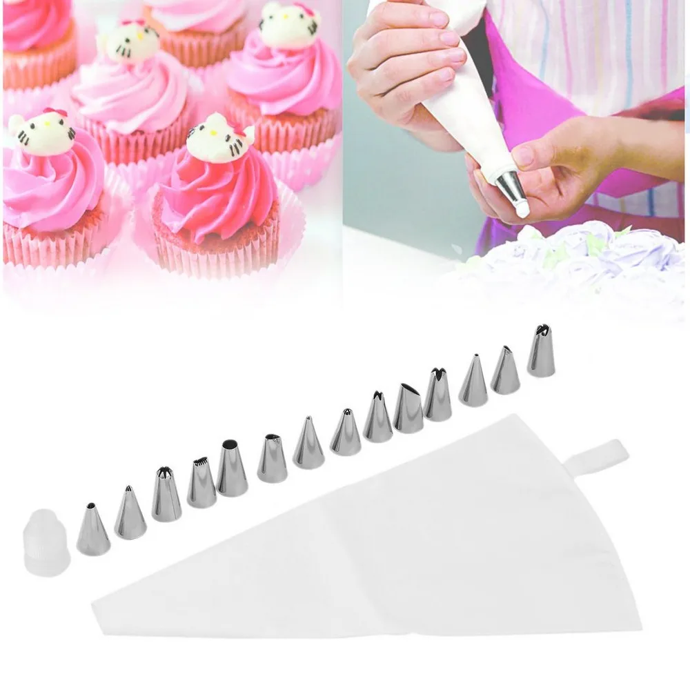 

16Pcs Cake Nozzle Set Silicone Icing Piping Cream Pastry Stainless Steel Pastry Tips Converter DIY Cake decorat Cooking Tools