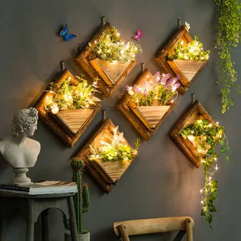 

Brief Wall Vase Wooden Solid Color Artificial Flower Colored Stone Holder Hanging Vases Bonsai for Home Decoration Crafts Gift