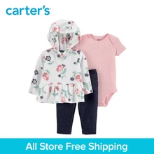 3pcs polka dots bodysuit easy-on denim pants floral print fleece jacket set Carter’s baby girl spring autumn clothing 121I924