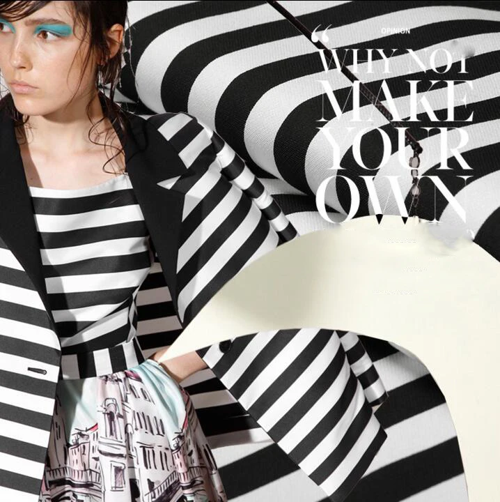 

11.11 Italy new tailor striped black and white ash elastic knitted cotton cloth heavy cardigan sweater fabric