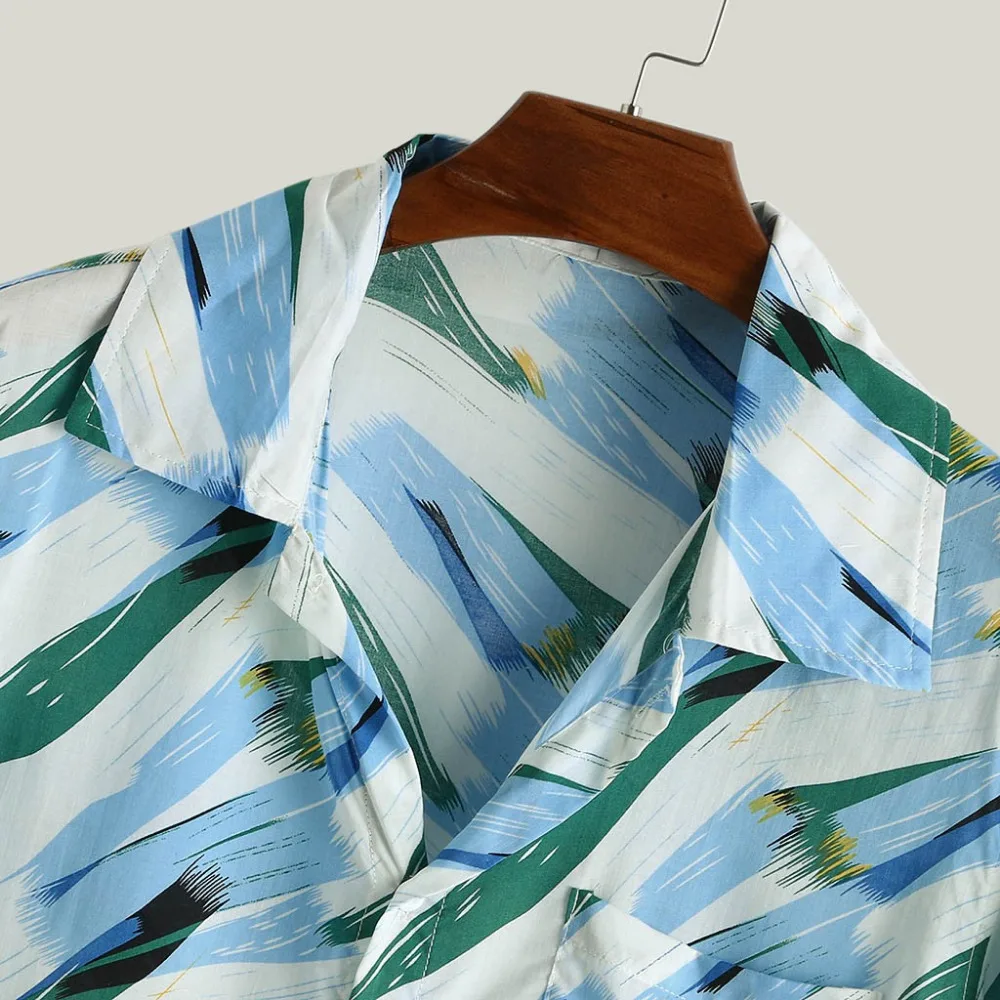 2019 men's casual vacation T-shirt printed button comfortable plus size shirt men short sleeve breathable top shirt luxury 40J6 (5)