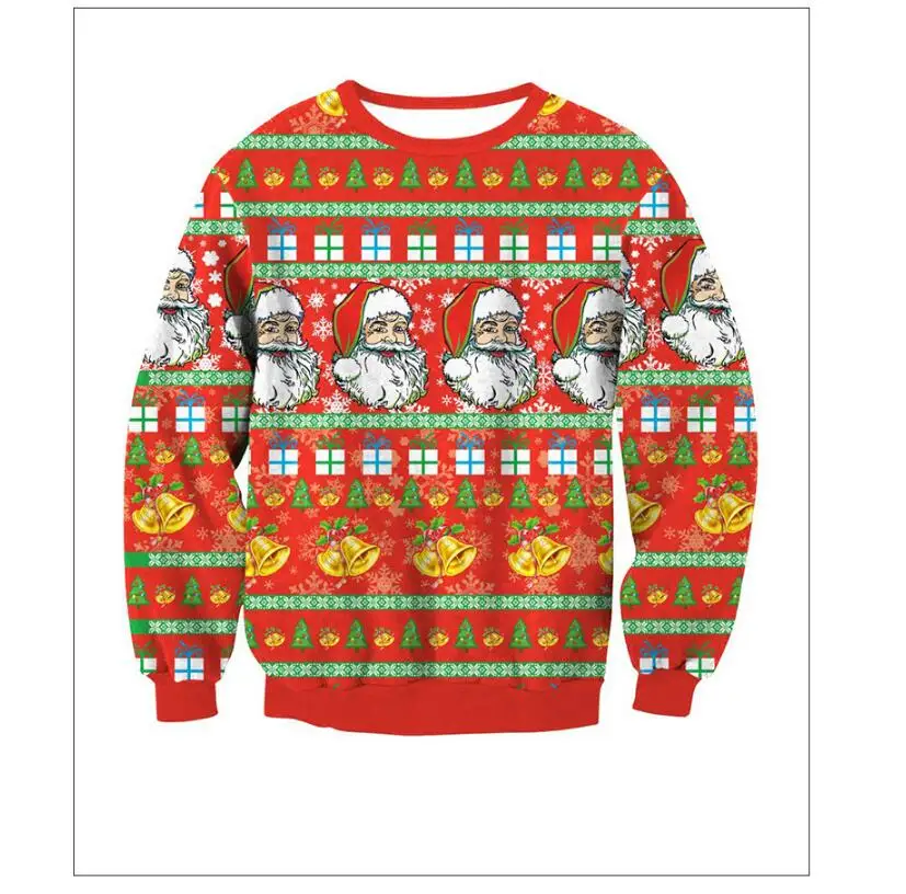 2017Warm Red Sweaters Fashion Santa Claus X mas Tree Reindeer Patterned