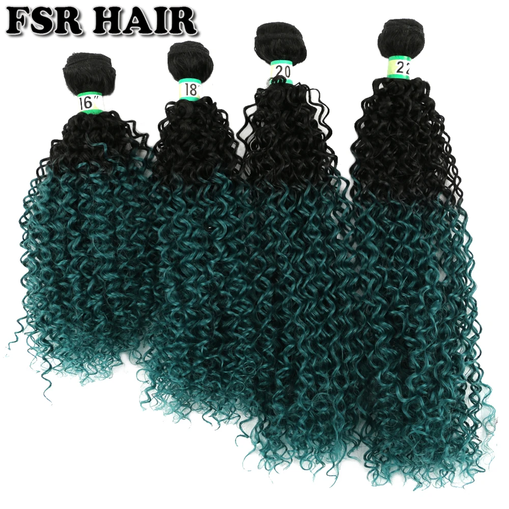 Afro Crespo Encaracolado Ombre Cor do Cabelo Preto para Verde 16 18 20 & 22 Disponível 70 G/peça Extensão do Cabelo Sintético