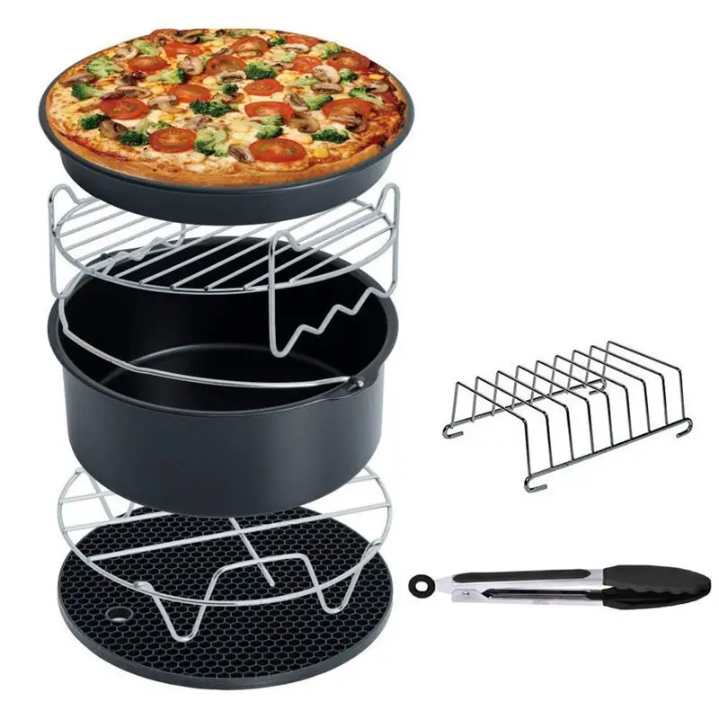 Air Fryer Accessories Deep Fryer Universal, Cake Barrel, Pizza Pan,Mat, Skewer Rack, holder Fit all 5.3Qt- 5.8Qt(XL - Цвет: Black