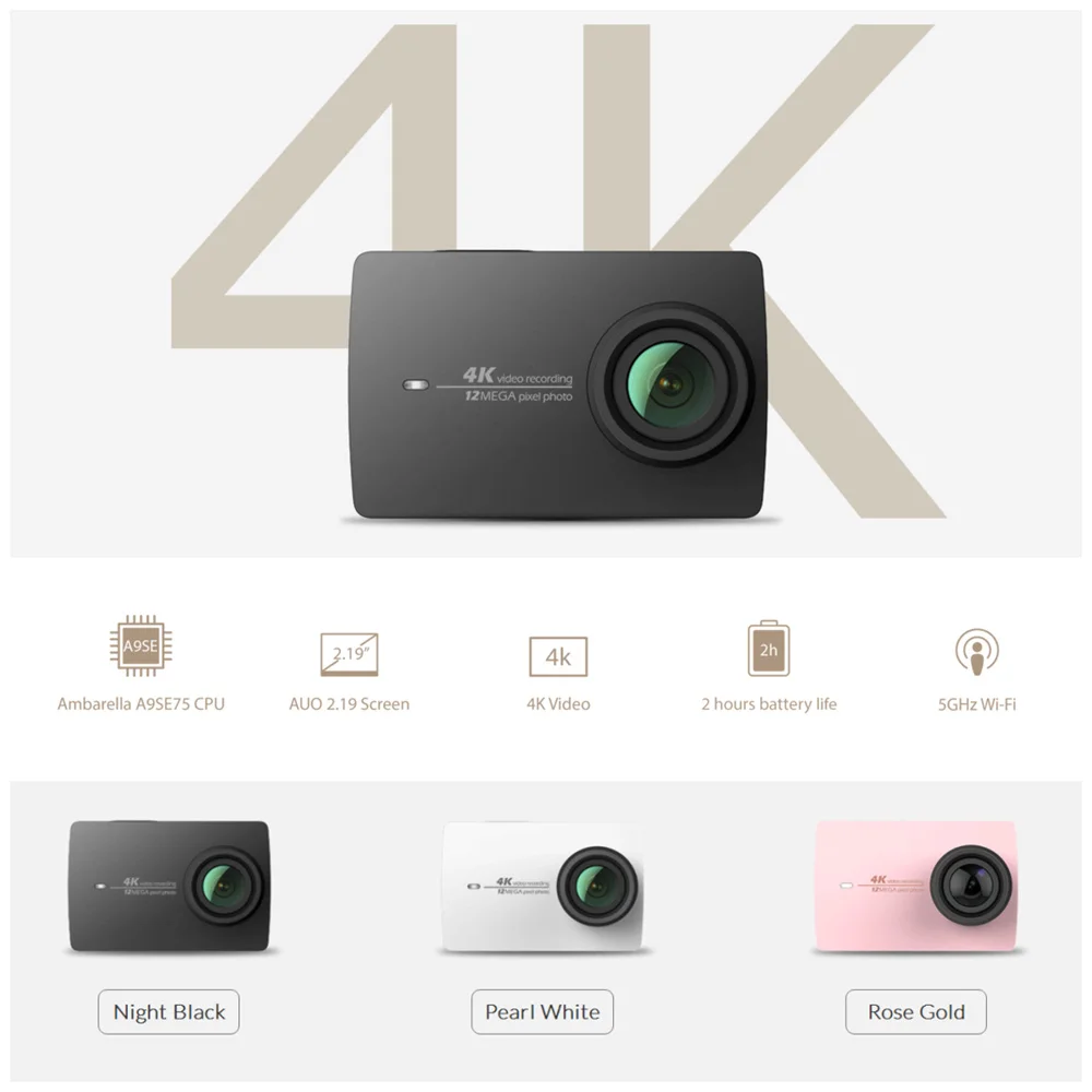 YI 4K Action Camera International Version Ambarella A9SE Cortex A9 ARM 12MP CMOS 2 19 155