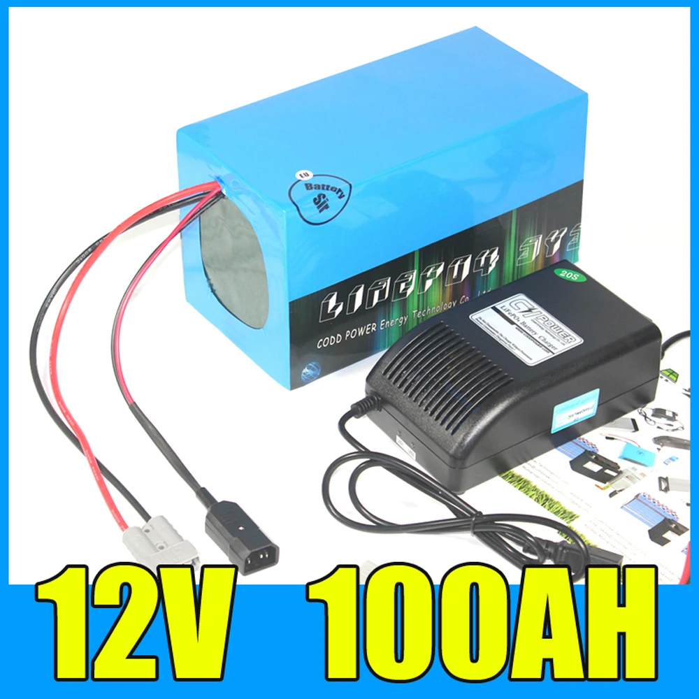 

12V 100AH комплект литий-ионных батарей 12,6 V литиевая батарея для хранения солнечной энергии с 500W BMS, 5А зарядное устройство