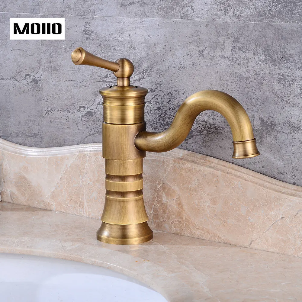 MOIIO Antique Brass Vessel Faucet Luxury Vanity Basin Faucet Single Handle Bathroom Sink Mixer Tap Hot& Cold Gold Sink Faucet