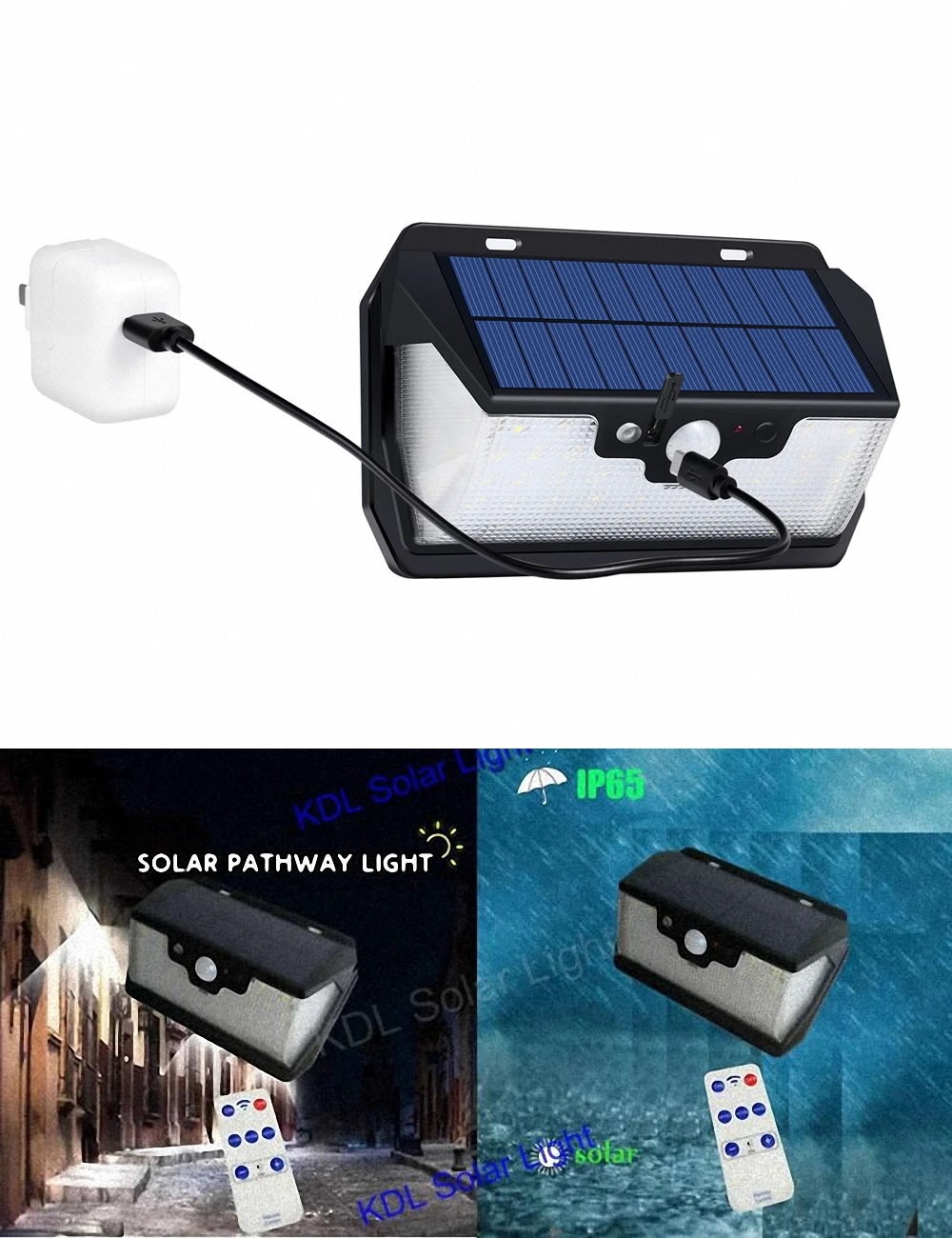 

55 LED 900lm Solar Light remote control radar smart 3 side lighting Waterproof automatica swi torc street wall lamp yard camp g