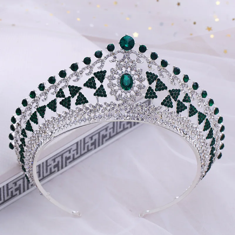 

Green Crystal Wedding Tiara Jewelry Bride Rhinestone Princess Crown Bridal Hair Accessories Women Prom Pageant Crowns Headbands
