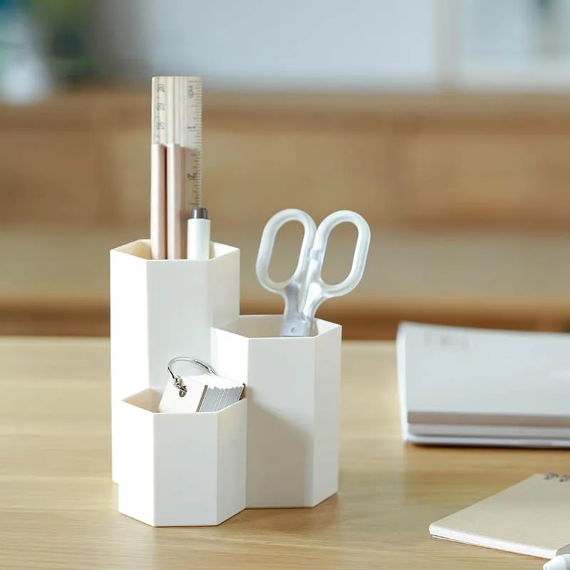 

1Pcs Simple Solid Color Office PS Hexagonal Pen Holder Desk Organizer Pencil Holders Pen Stand Office Accessories