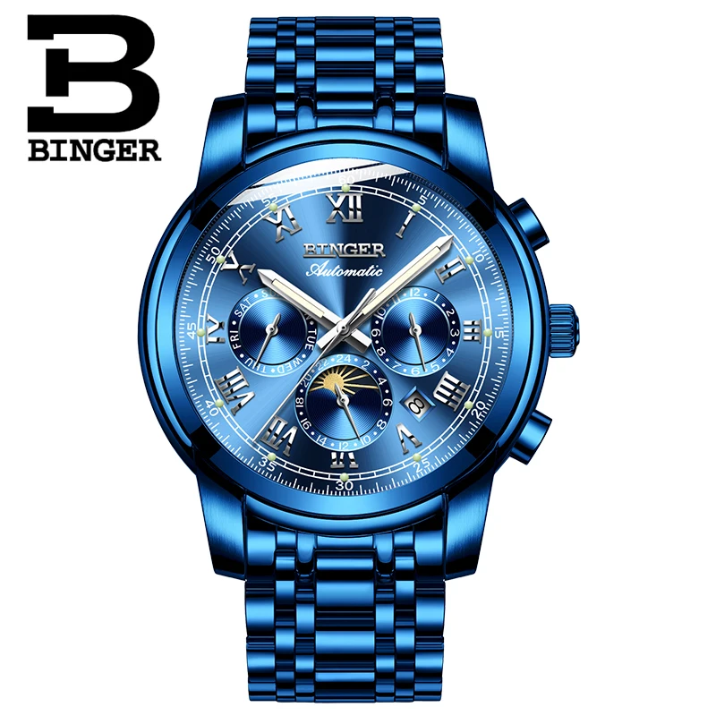 سويسرا التلقائي الميكانيكية ووتش الرجال بينغر الفاخرة العلامة التجارية رجل الساعات الياقوت ساعة للماء relogio masculino B1178-8