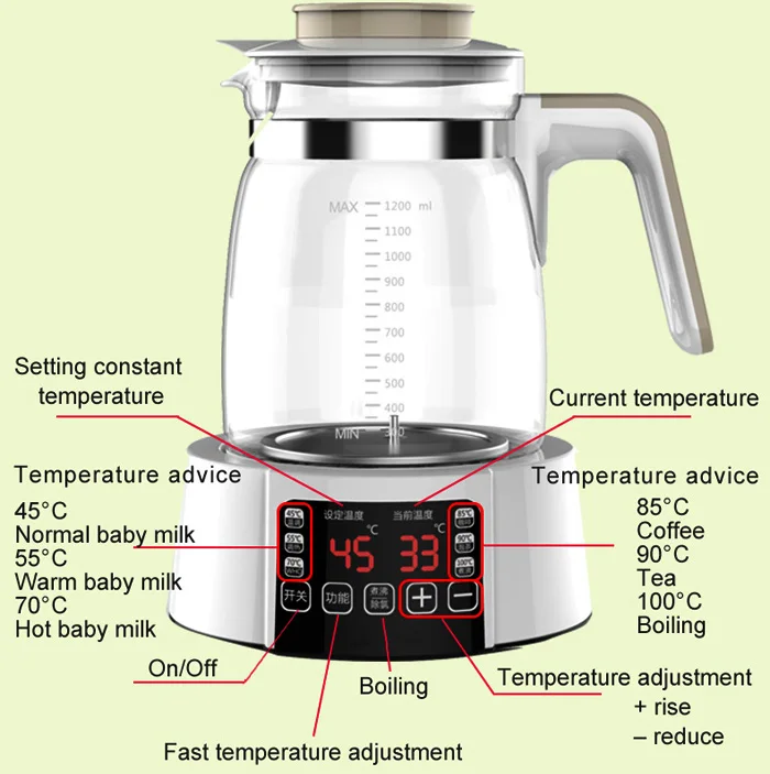 Электрический чайник детский умный молочный термостат постоянная температура водонагреватель стеклянный Электрический чайник