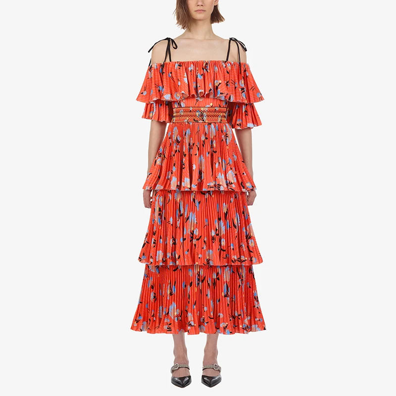 Vakantie Bohemian Rode Bloemen Gedrukt Trapsgewijze Ruche Geplooide Lange Jurk 2019 Vrouwen Sexy Off Shoulder Gedrapeerde Chiffon Maxi Jurk Vakantie Bohemian Rode Bloemen Gedrukt Trapsgewijze Ruche Geplooide Lange Jurk 2019 Vrouwen Sexy Off Shoulder Gedrapeerde Chiffon Maxi Jurk
