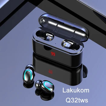 

Lakukom Wireless Bluetooth Earphone 5.0 Q32 TWS With Digital Display Black Charging Box Stereo Sound For Phones