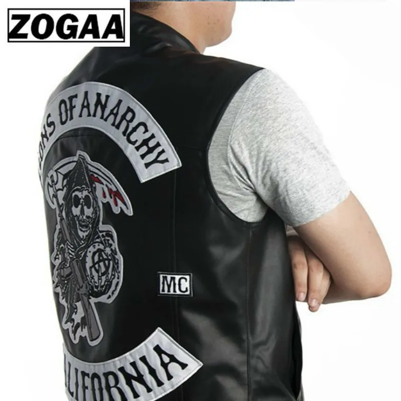 Free shipping Sons Of Anarchy Embroidery Leather Rock Punk Vest Cosplay costume Black Color Harley Motorcycle sleeveless Jacket Free shipping Sons Of Anarchy Embroidery Leather Rock Punk Vest Cosplay costume Black Color Harley Motorcycle sleeveless Jacket