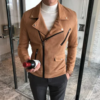 

Handsome pilot leisure coat lapels autumn jacket male faux suede cultivate one's morality men's coat