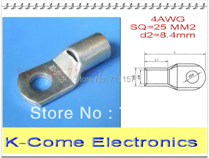 SC25-8 медные кабельные наконечники для 4 AWG с монтажным отверстием 8 мм клеммы Разъемы подключения Луженый наконечник