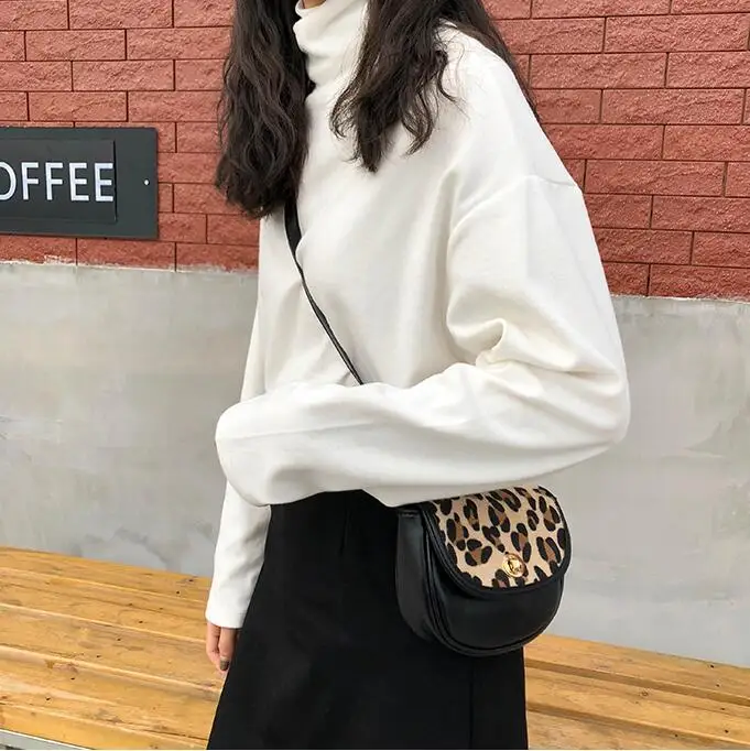

Winter simple loose turtleneck long sleeve solid color pullover T-shirt female