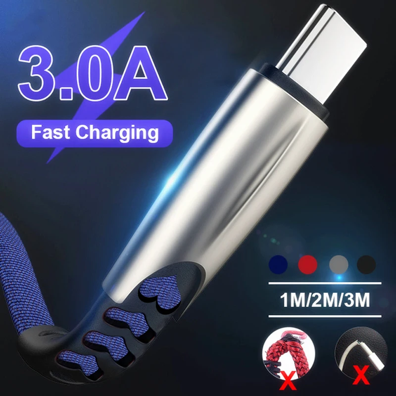 

2m 3m 3A 3A Fast Charging USB Cable Type C Charger For Samsung S10 S9 S8 Note 9 Android Mobile Phone Data Cable type c Charger