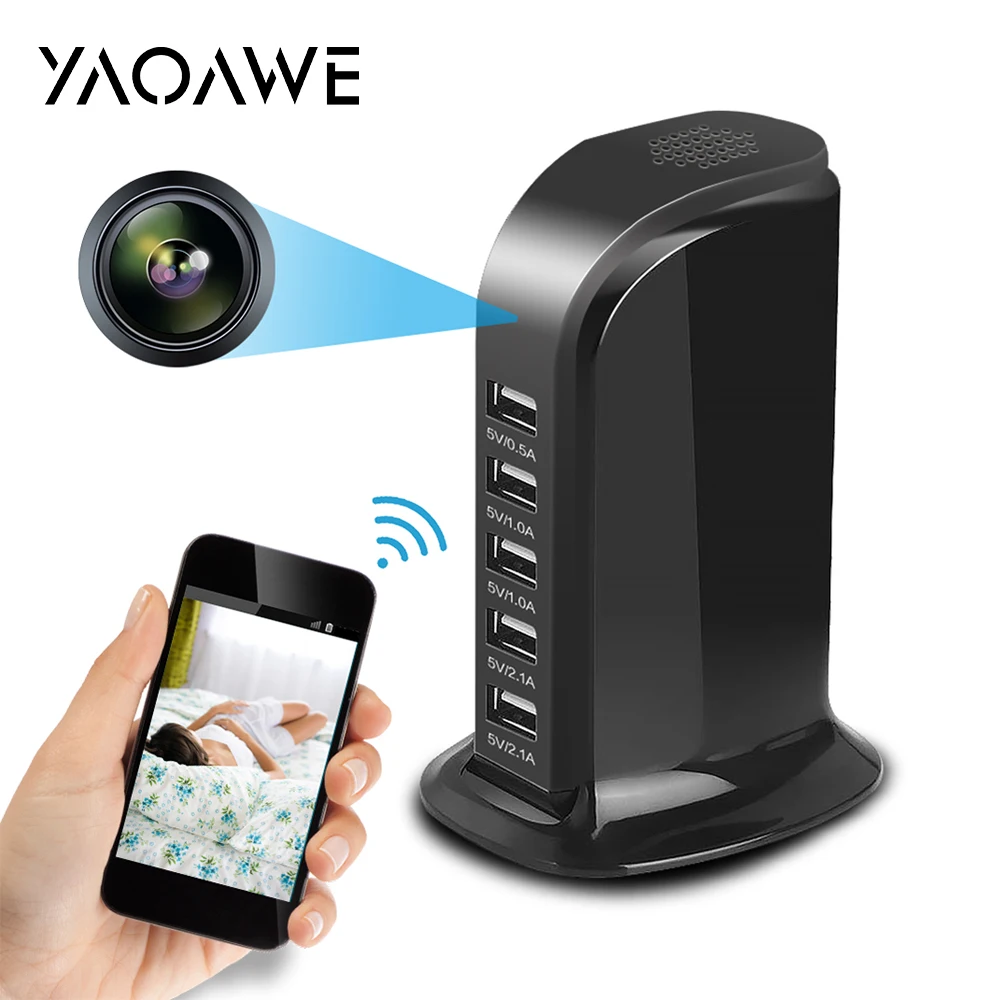 Wireless Camera 1080P HD WiFi USB Charger Camera 5 Port Plug Desktop