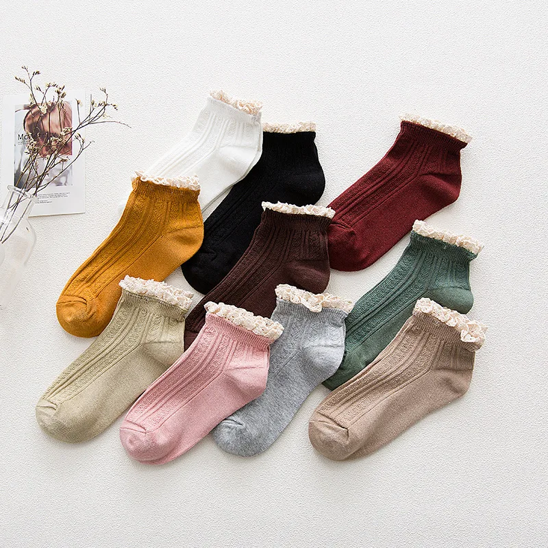 

Free shipping 2017spring summer women socks 5 pair short cotton solid color lace high quality women fashion socks