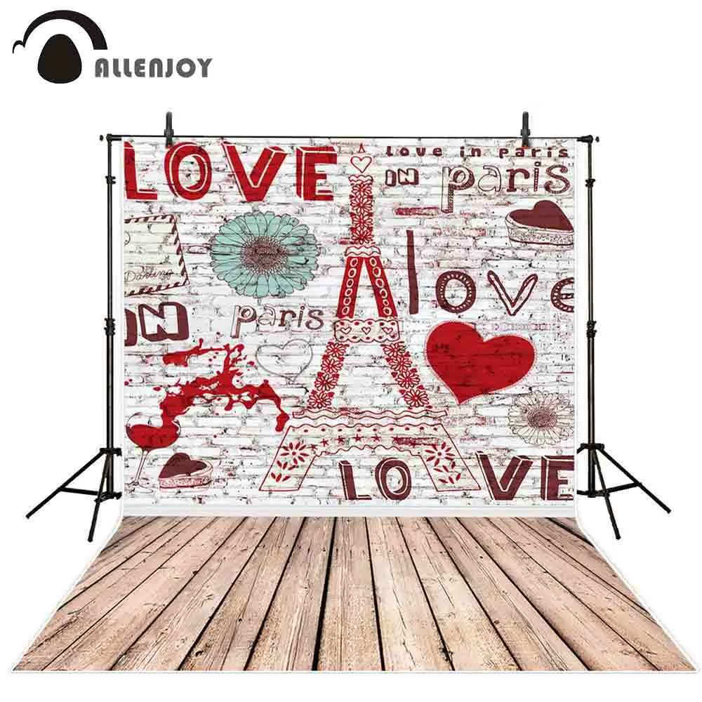 

Allenjoy photographic background love Eiffel Tower paris brick wood photography backdrop photocall photozone photophone prop