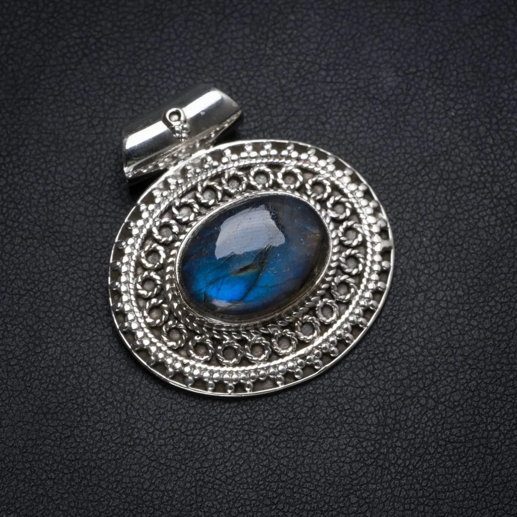 

Natural Blue Fire Labradorite Handmade Unique 925 Sterling Silver Pendant 1.25" X0235
