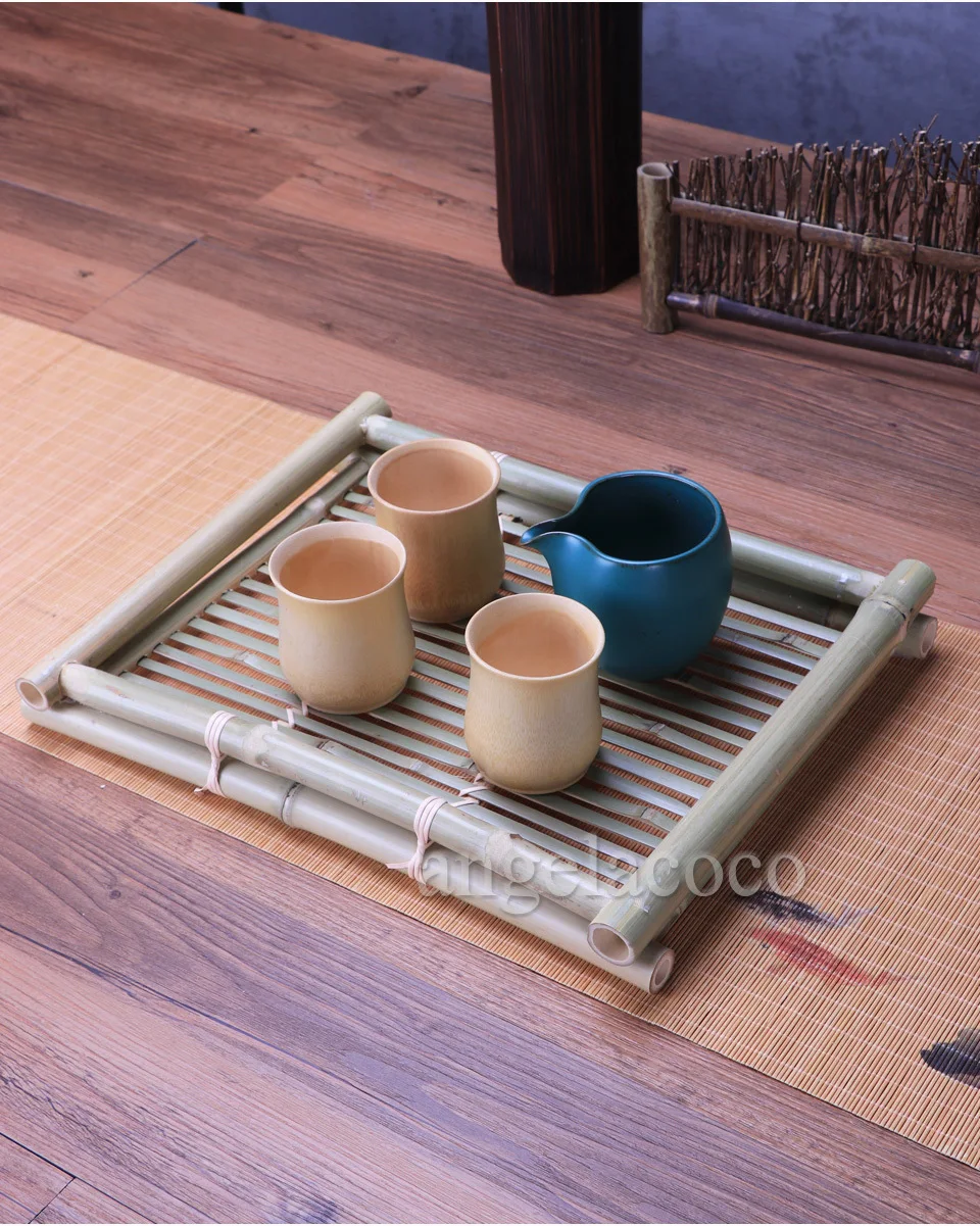 Бамбуковый ткацкий поднос для хранения чая, фруктовая еда, хлебное блюдце, чайный горшок, Кухонное блюдо, слив, креативный прямоугольник, опрятный Декор