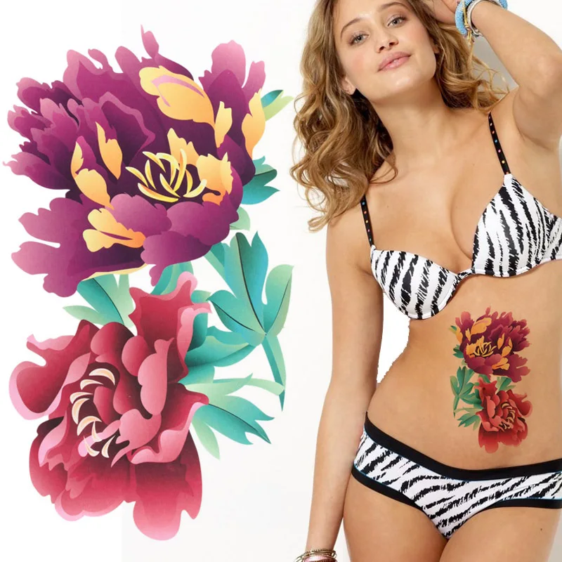 2 шт. модные пикантные разноцветные цветы большой Водонепроницаемый татуировки наклейки