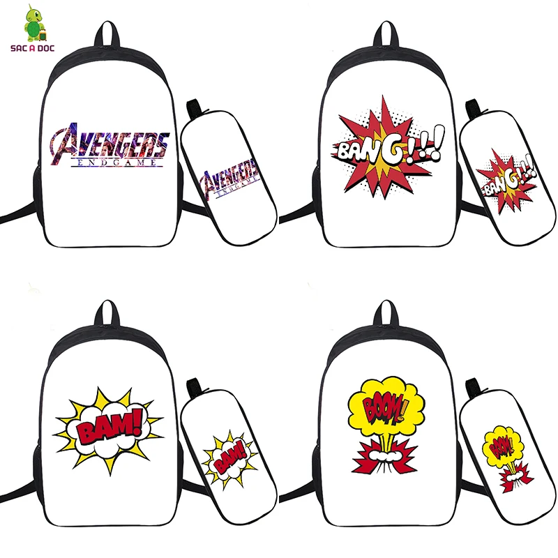 

16 Inch USB Charging Backpacks Avengers Kids School Bags for Girls Boys Comic Prints Teenagers Travel Backpack with Pen Bags