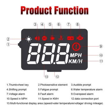 

Car Speedometer A100S Car HUD Head Up Display Overspeed Warning System Projector Windshield Auto Electronic Voltage Alarm