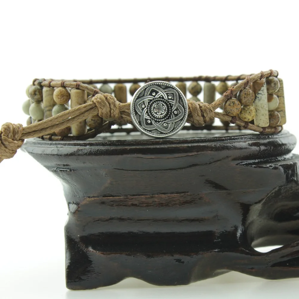

Women Leather Bracelets High End Mix Natural Stones 1 Strand Wrap Bracelets Vintage Weaving Bead Bracelet Dropshipping