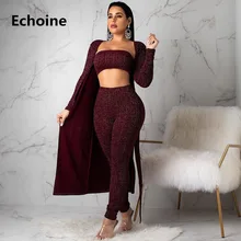 Sexy knit 3 Pieces Set Womens Strapless Crop Top and Pants Long knit Cardigan Set Sexy Club Outfits Pants Set Belt Streetwear Sexy knit 3 Pieces Set Womens Strapless Crop Top and Pants Long knit Cardigan Set Sexy Club Outfits Pants Set Belt Streetwear