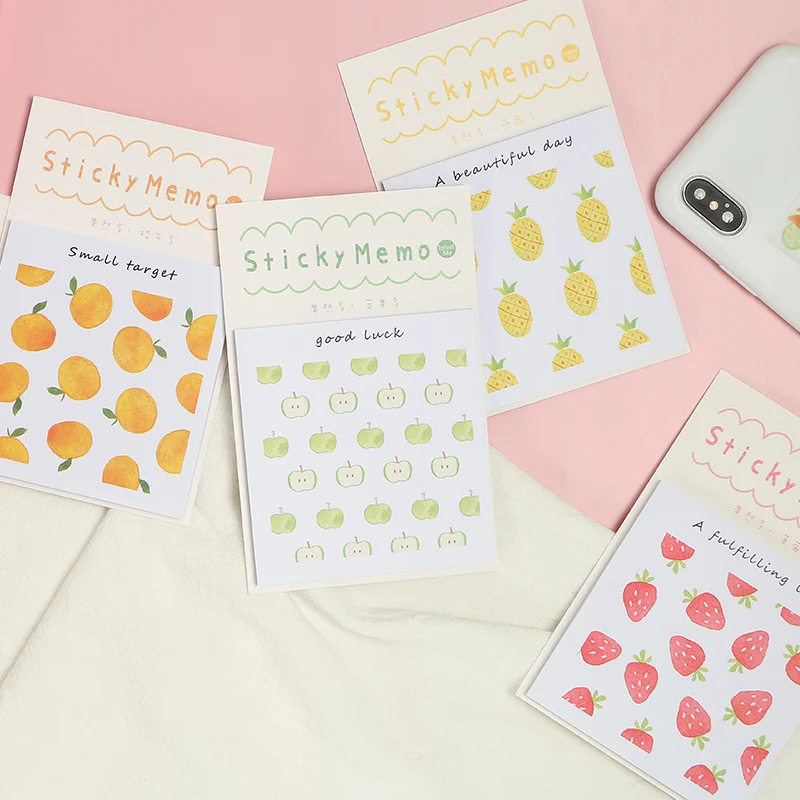 

4 pcs Fruit sticky memo pads set Mini Pineapple Orange color post note Diary stickers marker it Stationery Office School A6647