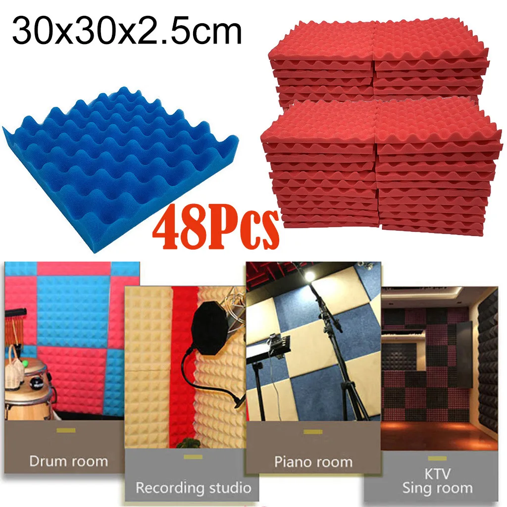 

48Pcs Acoustic Foam Panel Sound Stop Absorption Sponge Studio KTV Soundproof Sound Insulation Sponge