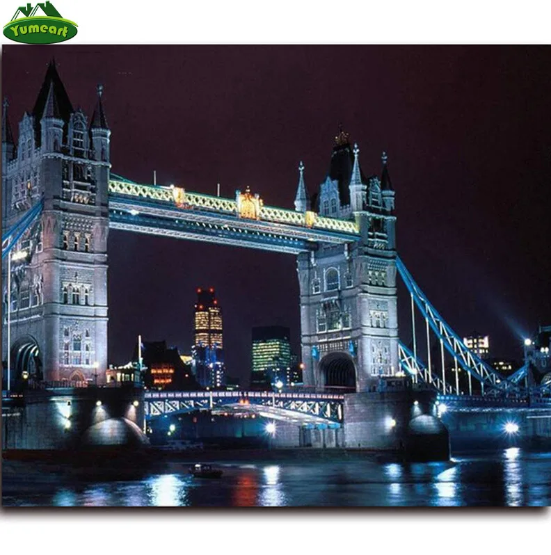 

City Night Diamond Painting Bridge 5D Mosaic For Children Diamond Embroidery landscape Picture Of Rhinestones Kit For Embroidery