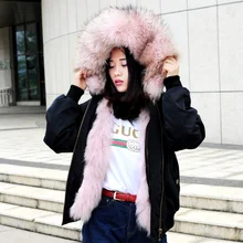 CX-G-P-19E, дизайн, зимнее пальто, большой воротник из меха енота, внутренняя парка из искусственного меха, куртка-бомбер, женская зимняя куртка