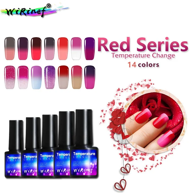 

WiRinef Rose Red Series Temperature Nail Gel Polish UV LED Gel Varnish Change Colorful Nail Lacquer Nail Polish Glue