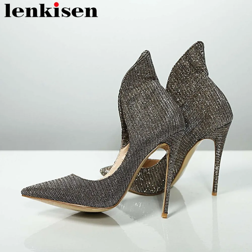 

Lenkisen limited design sexy woman beauty girl oxford pointed toe thin super high heels slip on public figure big size pumps L35