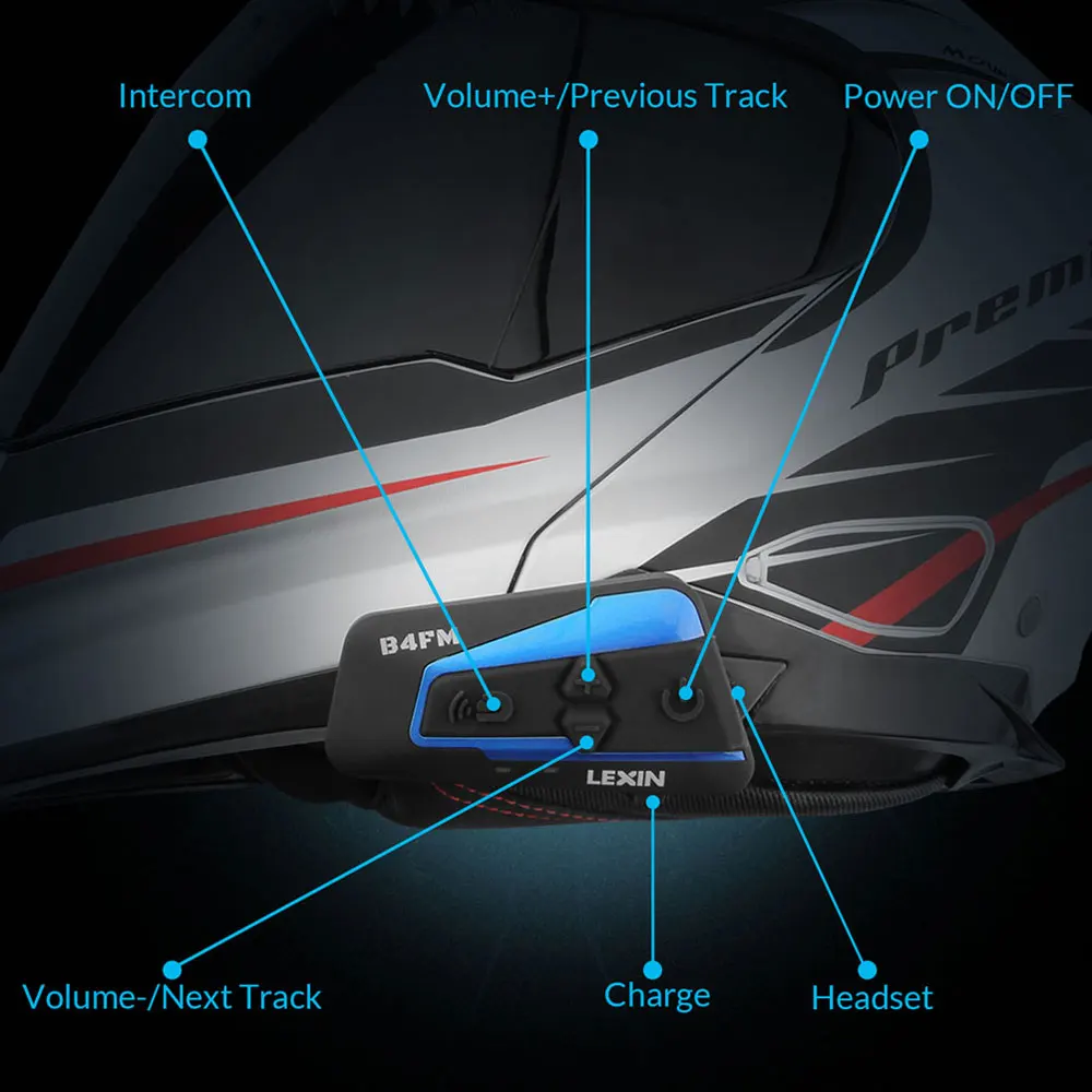 Lexin 1 шт 1500 м 4 способа Многофункциональный домофон мотоциклетный Bluetooth шлем Водонепроницаемая гарнитура с функцией FM