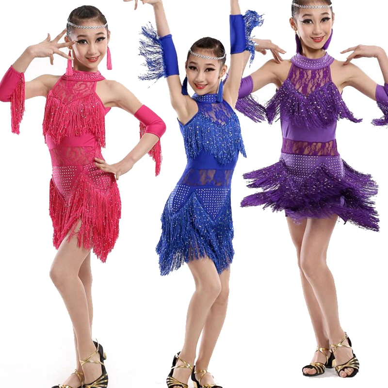 Ленточки Обувь для девочек Костюмы для бальных танцев Костюмы для латиноамериканских танцев платье для танцев Дети кисточкой Костюмы для