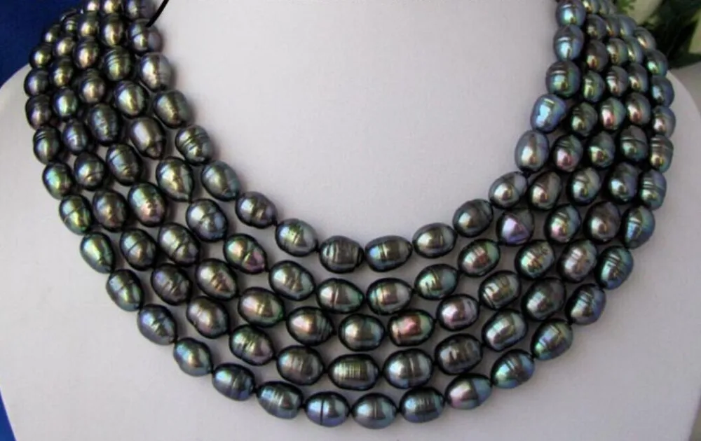 

Free Shipping >>>>>12-13mm natural tahitian black green pearl necklace 50inch