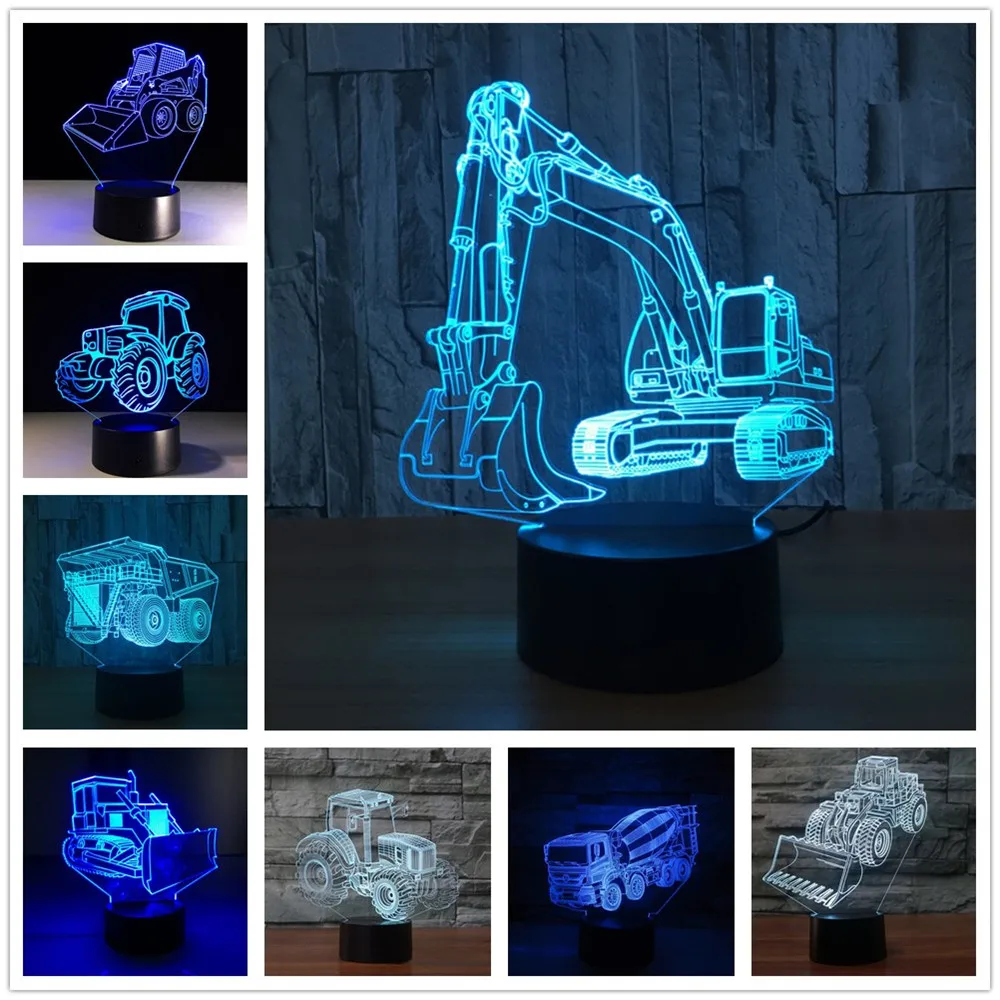  Excavator 7 Color Lamp 3d Visual Led Night Lights For Kids Touch Usb Table Lampara Lampe Baby Sleep - 32841030302